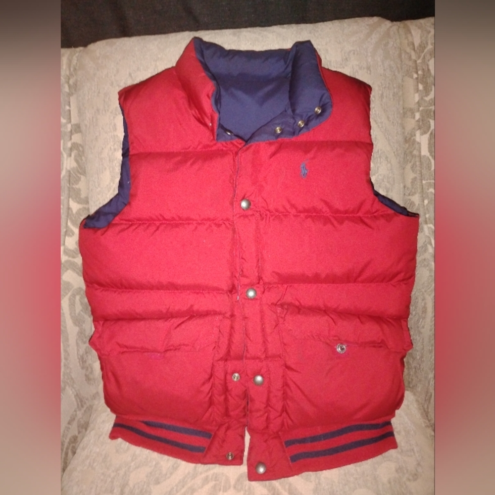 RALPH LAUREN =  RV RED & NAVY BLUE BOMBER VEST= BLUE LABEL WOMAN'S = SIZE M